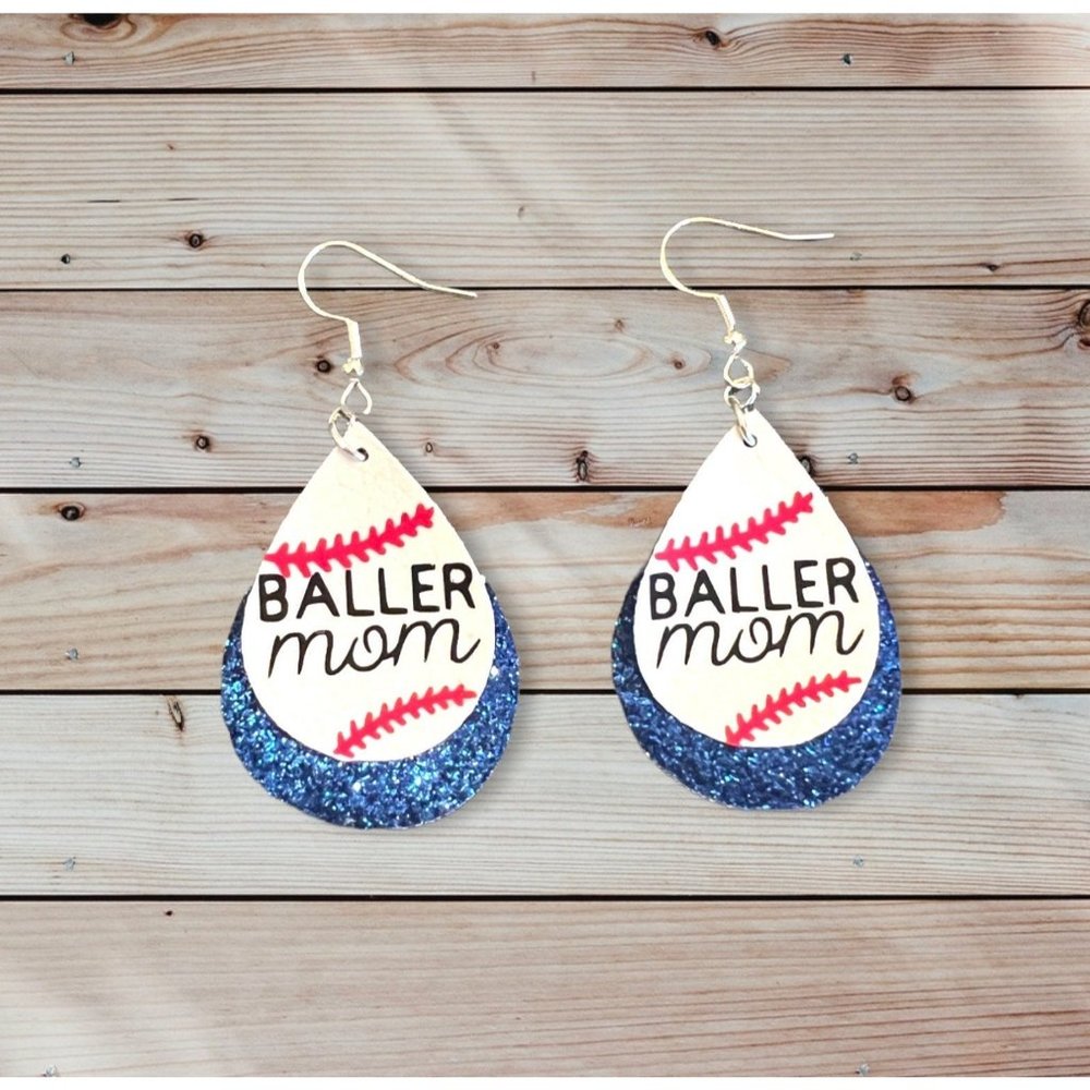Custom Baller Mom Baseball Earrings Team Colors